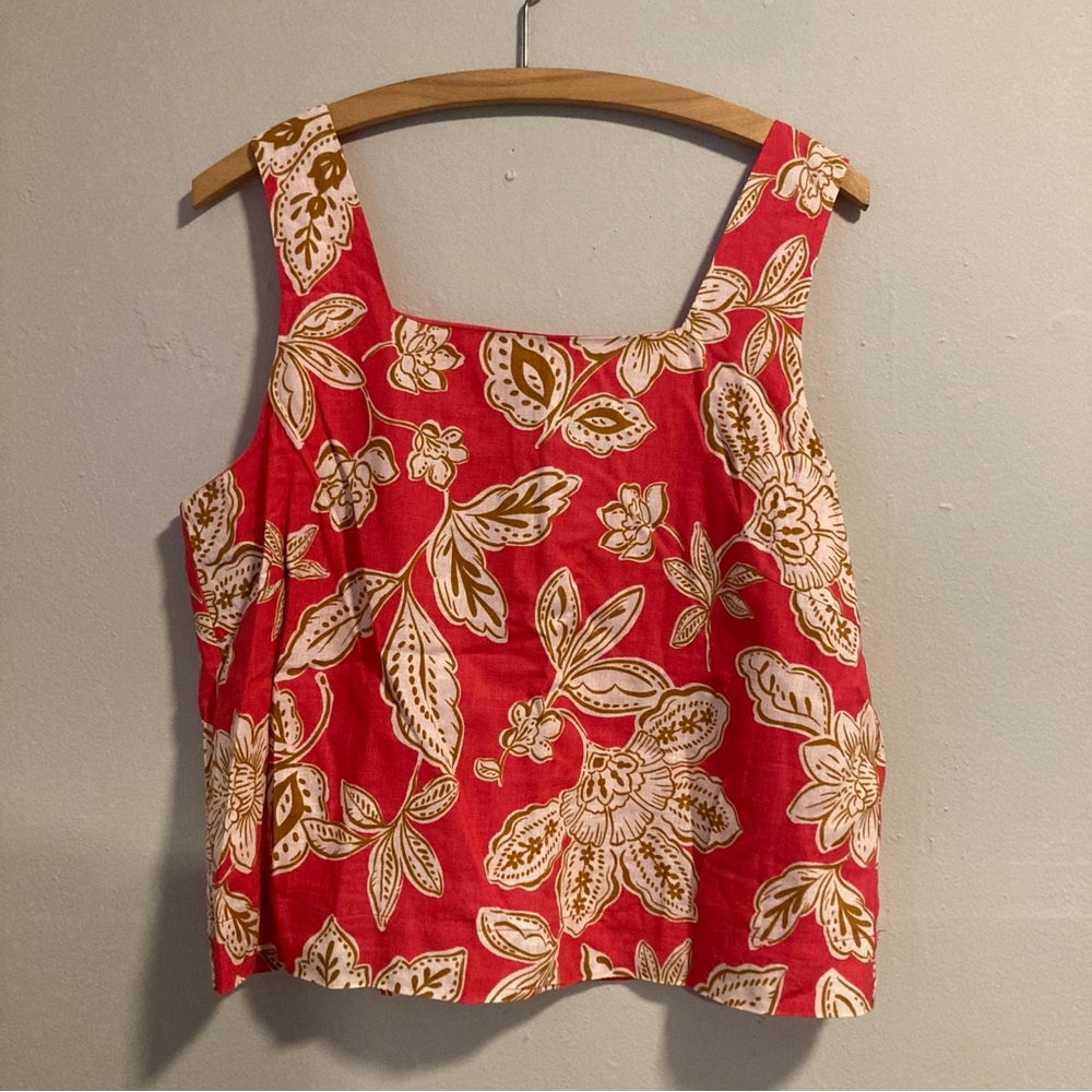Every sleeveless floral flower leaf print tank top red white brown M